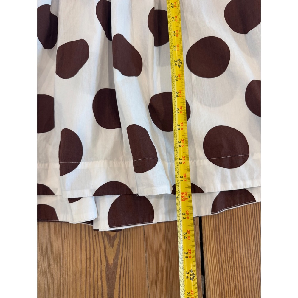 Maeve Anthropologie Cotton Poplin Brown White Polka Dot Midi Skirt Pockets 1X - Picture 9 of 10
